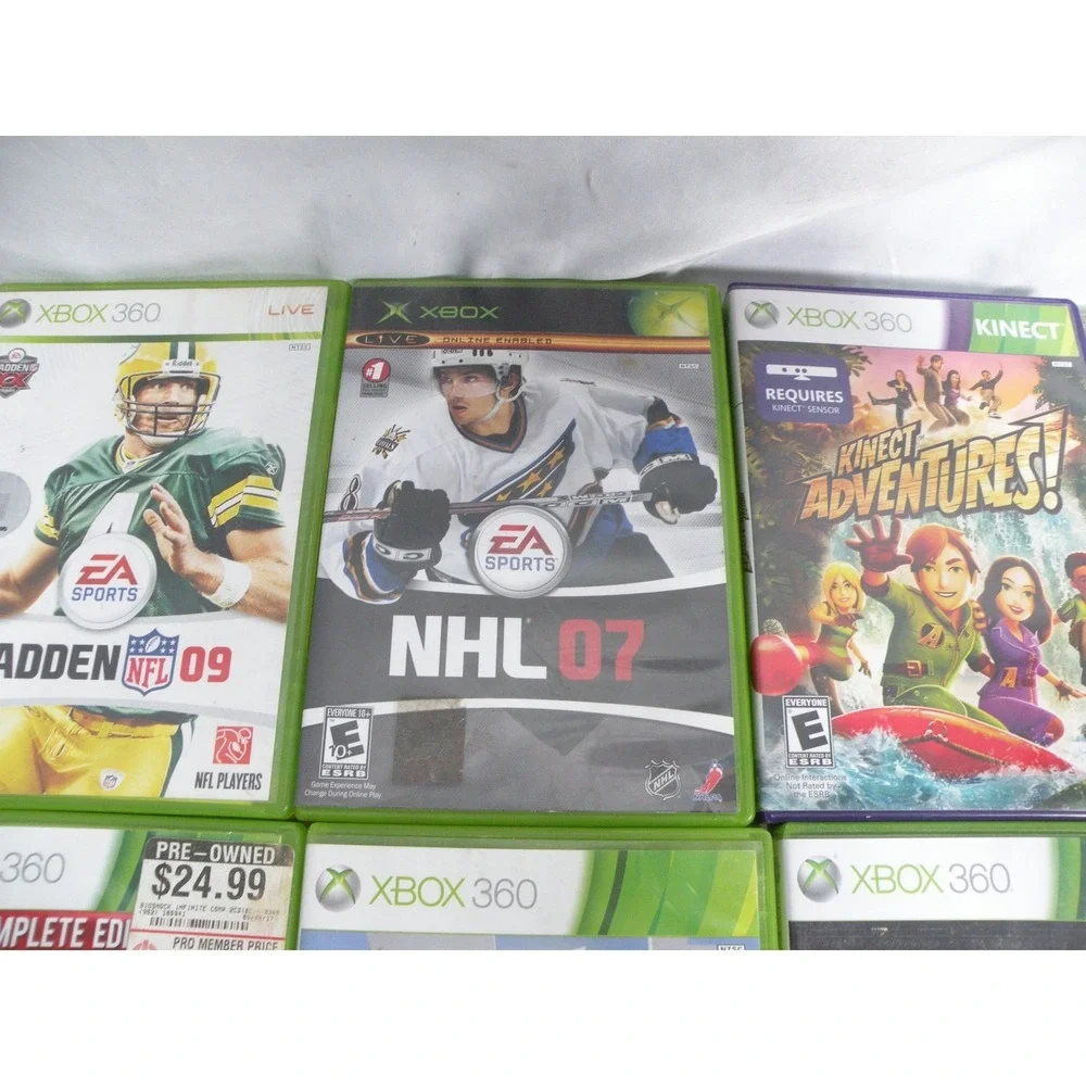 Xbox 360 Video Game Lot - Madden 09, NHL 07, Kinect Adventures & More! (8 Games)